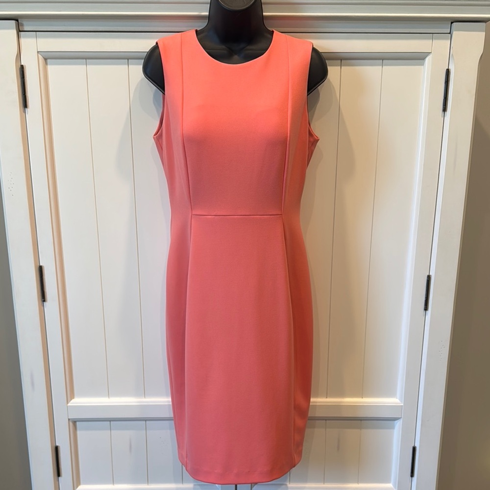 Calvin Klein Orange Sheath Midi Dress for Wedding Guest